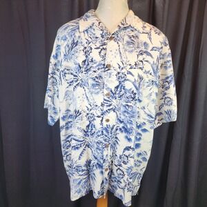Brandini Mens Silk Shirt Short Sleeve Hawaiian‎ Vacation Blue Flowers Size XL